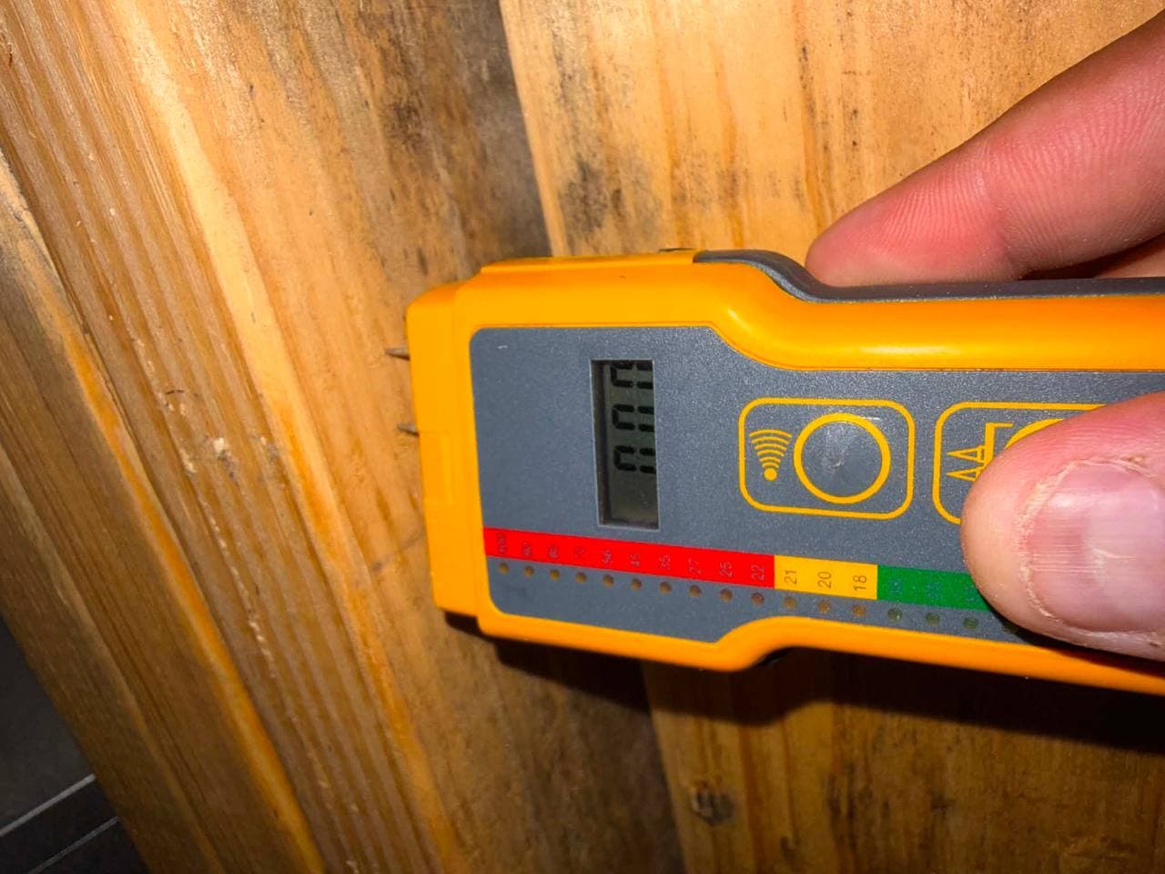 Moisture meter during mold inspection